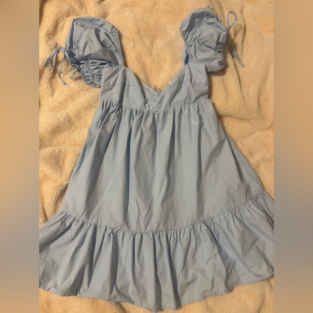 Light Blue Puff Sleeve Dress